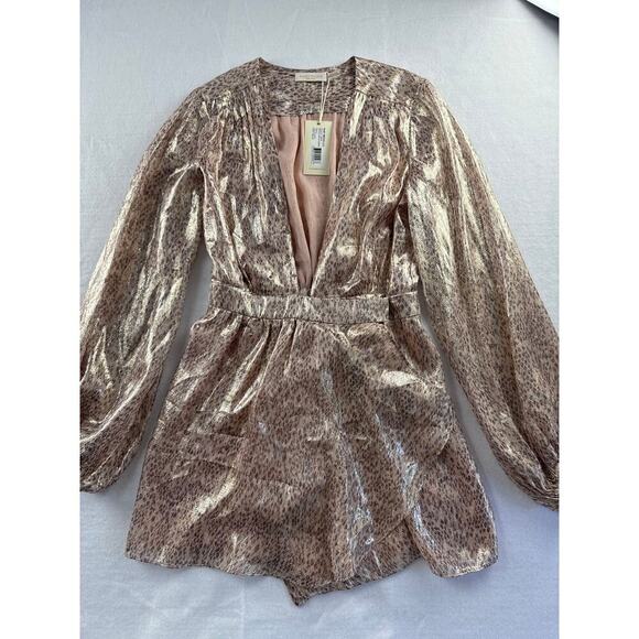 Women’s Ramy Brook Silk Gold Scale Printed Wrap Style Dress Sz 4 - Picture 1 of 4